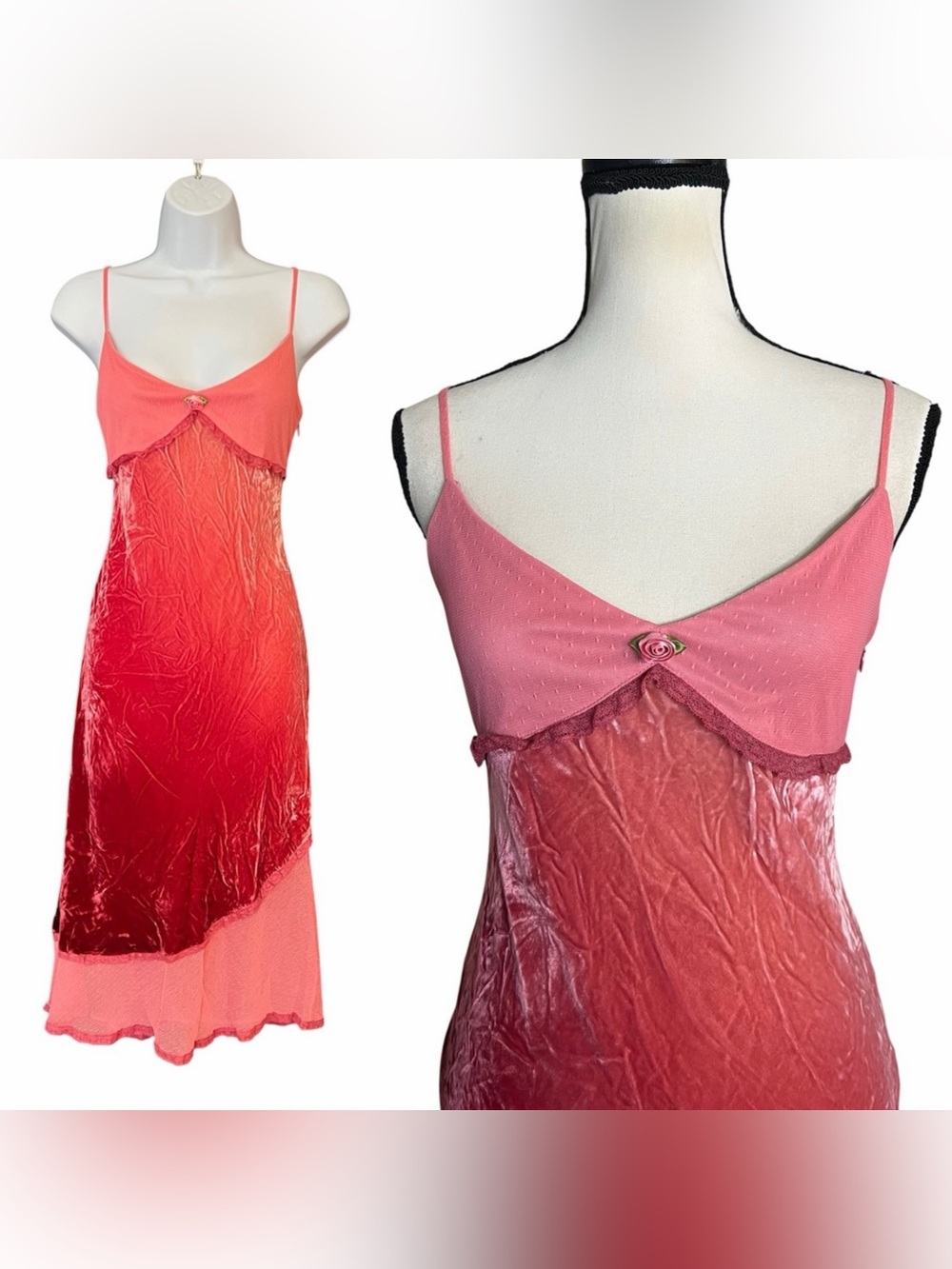 RARE Vintage Betsey Johnson New York Silk Velvet Sheer Swiss Dot Mesh Slip Dress